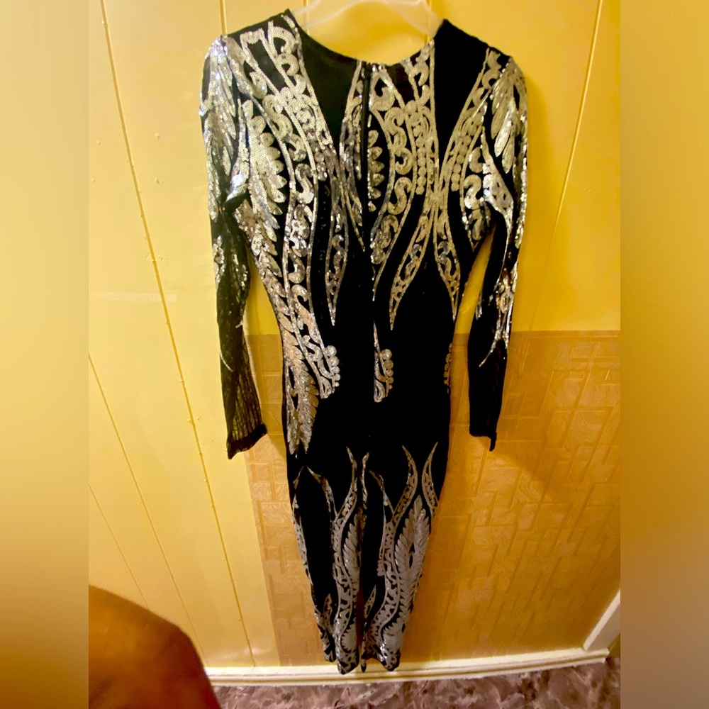 Sequin Jumpsuit 70s black and silver, Women, Stage Walking, Beauty!!!